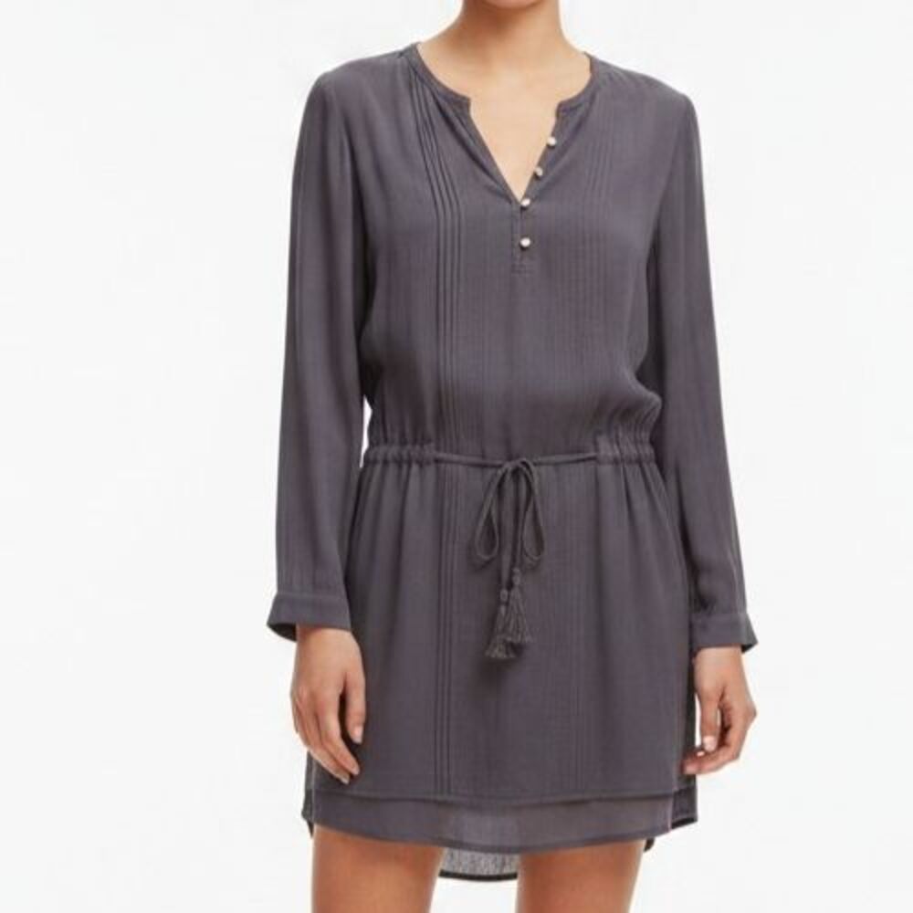 Diane Von Furstenberg Pleated Mini Dress Women Size 6 Navy Blue Long Sleeve